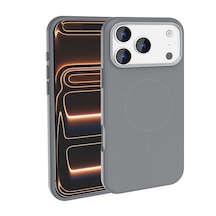 Zore Apple iPhone Uyumlu 17 Pro Max Kılıf M-safe Şarj Özellikli Metal Kamera Çerçeveli Edi Silikon Kapak Gri