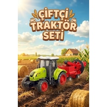 Oyuncak Römorklu Traktör - Hareketli Çiftlik Ve Tarım Aracı - Yeşil Biçerdöver Seti 24.5 Cm