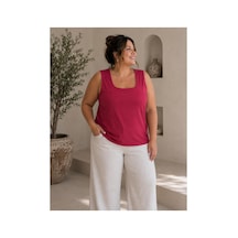 Gülmina Moda Kadın Büyük Beden Kare Yaka Ön Tulum Atlet - Bordo