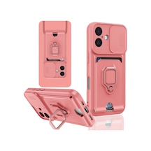 Apple iPhone  Uyumlu,  16 Kılıf Zuma Kartvizitli Yüzüklü Silikon - Pembe