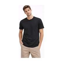 Barlashive Erkek Bisiklet Yaka Yazlık Kısa Kol Düz Tişört Regular Kalıp T-shirt - Siyah Çok Renkli