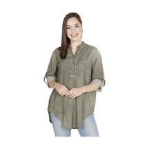 Uzun Kol Şile Bezi Akasya Bluz Haki Hk