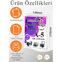 A5 Gramajlı Fotokopi Kağıdı 250 Adet 200 Gr Sertifika Kağıdı Kalın Kağıt Baskı Tüm Yazıcılara Uyumlu 14.8x21cm Ofis Büro