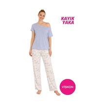 Seamlife Kadın Düğmesiz Kayık Yaka Viskon Kısa Kol Pijama Takımı-düşük Omuz Kısa Kol Ev Giyim Homewear mavi Seamlife Kadın Düğmesiz Kayık Yaka Viskon Kısa Kol Pijama Takımı-düşük Omuz Kısa Kol Ev Giyim Homewear mavi