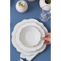 Karaca  Daisy Wave Shape Kayıklı Porselen 27 Parça 6 Kişilik Yemek Takımı Platinium