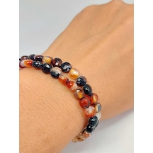 Akik Taşı Yassı Faset Kesim 6x4mm Unisex İkili Bileklik 42810 Çok Renkli