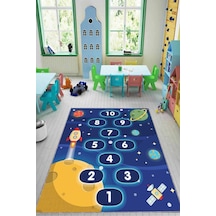 Lacivert Kaymaz Taban Uzay Temalı Seksekli Çocuk Halısı Kd96n11