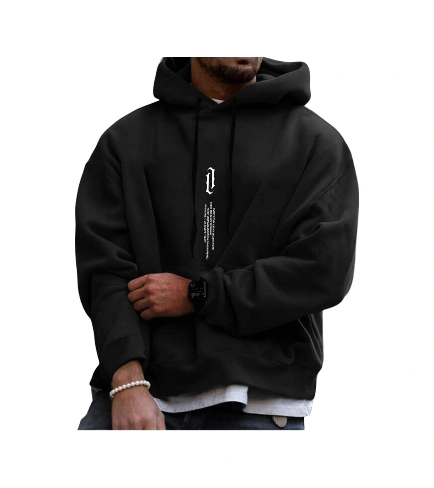 Startmore Dikey Baskılı Unisex Oversize Kapşonlu Sweatshirt Siyah