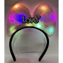 Led Işıklı 3 Farklı Fonksiyonda Yanan Gümüş Love Yazılı Toz Pembe Fiyonk Taç 20x17 Cm Diğer