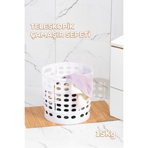 Porsima 25100 Teleskopik Katlanır Sepet Katlanabilir Çamaşır Sepeti Orta Boy Katlanır Çamaşır Sepeti Beyaz 15lt Beyaz