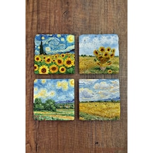 Doğal Taş Bardak Altlığı - Van Gogh Aı Eserleri Baskılı 10x10cm Yapay Zeka Stone Coasters 475 Çok Renkli