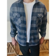 Erkek Füme-indigo Çift Cep Kapaklı Slim Fit Oduncu Gömlek Füme-indigo