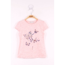 Toontoy Kids Toontoy Kız Çocuk Kelebek Taş Baskılı T-shirt Pembe Melanj