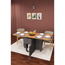 Asra Trend KM-03 %100 MDF 168x70 cm Katlanır Akıllı Mutfak Masası Tekerlekli Servis Masası Koyu Gri Petra