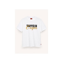 Hzr Wear Erkek Grafik Baskılı Bisiklet Yaka %100 Pamuk Tişört Orta Kalın Unisex Tişört Beyaz
