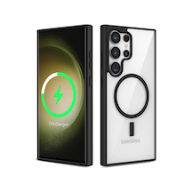 Samsung Uyumlu Galaxy S22 Ultra Kılıf Kenarlar İnce Arka Kısım Magsafe Kamera Yükseltili Silikon Cherena Siyah