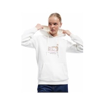 Koton Üç İplik Şardonlu Kanguru Cep Detaylı Kedi Baskılı Kapüşonlu Sweatshirt Ekru 6wal10147ık Ekru
