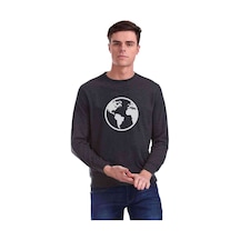Silhouette Earth Icon Baskılı Füme Erkek Örme Sweatshirt