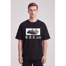 Black Nova Oversize Baskılı Unisex %100 Pamuk T-shirt Racer Siyah