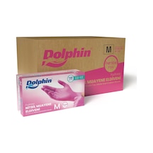 Dolphin Tek Kullanımlık Pembe Nitril Eldiven - Muayne Eldiveni Medium Orta Boy - 100'lü 20 Paket