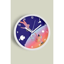 Uzay - Astronot - Astronomi Temalı Çocuk Odası Modern Duvar Saati - 30cm - Önü Camlı Beyaz Kasa-jh0044 Beyaz