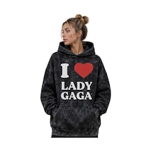 Sevbano Lady Gaga Şarkıcı Baskılı Unisex Oversize Yıkamalı Premium Hoodie Siyah