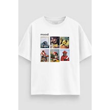 Yolo Street Mood Maymun Grafik Baskılı Oversize Siyah Beyaztişört %100 Pamuk Unisex Streetwear Beyaz