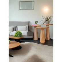 Ahşap 3 Lü Set Fitilli Mantar Yan Sehpa / Zigon Sehpa Vernikli / Wood Wooden Mushroom Side Table Ahşap