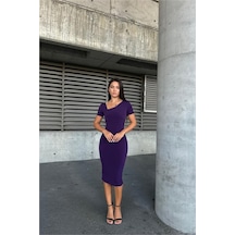 DefyModa Kadın Sandy Kumaş Balık Kesim Midi Abiye Elbise Mor