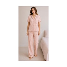 Pijamask Kadın Kısa Kollu Pamuklu Pijama Takım Pembe