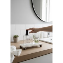 Akayev Traverten 23x12 Cm Ahşap Boncuk Ayaklı Yağdanlık Ve Sıvı Sabunluk Standı Ekru