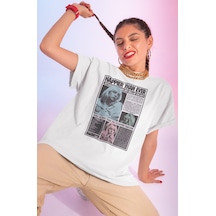 Sevbano Happier Than Ever Billie Eilish Baskılı Unisex Oversize Şarkıcı T Beyaz