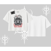 Tarzsokak Oversize Crop Tshirt Crowned Lion Rock Authority Myth Beyaz