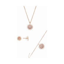 Gümüş Rose Zirkon Taşlı Güneş Üçlü Set