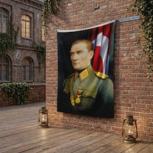Üniformalı Gazi Mustafa Kemal Atatürk- Ay Yıldız Bayrak Poster Bayrak Raşel Kumaş 100x150 Cm Ata17 Diğer
