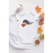 Tuğba Baby Sevimli Balina Baskılı %100 Pamuklu Beyaz Çıtçıtlı Bebek Body Zıbın Bebek Badi Beyaz