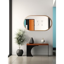 Ant Home Dekoratif Ayna, Duvar Aynası, Konsol Aynası, Mdf, Elips Ayna, Çerçeveli Ayna 80x40 Cm Bronz