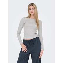 Only Onlval L/s O-neck Top Kadın Uzun Kollu T-shirt 15371305 Gri