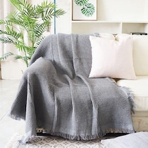 Gri Kanepe Örme Kapak Battaniye Püsküllü Goblen Yatak Masa Seyahat Dekor Battaniye Ev Otel Pamuk Yatak Ofis 90x240cm