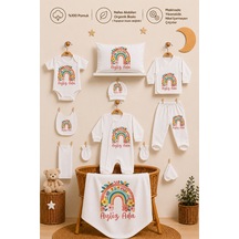 Pia Baby Kız Bebek Hastane Çıkışı 11 Parça %100 Pamuk Kişiye Özel İsimli Organik Baskılı Set 1023110x Ekru