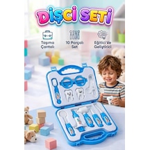 Dişçi Minikler - Mavi Çantalı 10 Parça Alet Ve Ekipmanlı 2 Tane Büyük Dişli Eğitici Oyuncak Seti 1