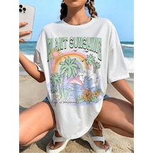 Adrift Karikatür Ve Grafik Tasarım Oversize T-shirt Cartoon/letter Serisi Kod55 Beyaz