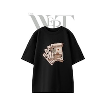 Thewert Desert Aces Tasarım Baskılı Ünisex Siyah Oversize T-shirt