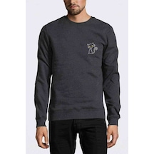 Kara Kedi Baskılı Füme Antrasit Erkek Örme Sweatshirt