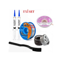 Lehimleme Seti 0,8 Mm 40 Gr Lehim Teli 2 Li Flux Cp-2015 Lehim Fitili Havya Ucu Temizleme Kremi Fırça Seti St47