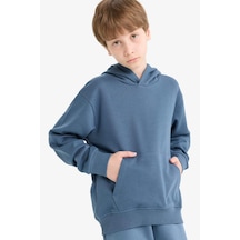 Defacto Erkek Çocuk Basic Düz Kapüşonlu Sweatshirt E9558a825auın257 Indigo