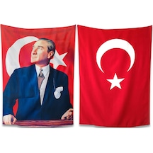 Atatürk Resmi ve Türk Bayrağı Kumaş 100x150 CM
