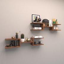 Rafkestir 2 Li Çift Mızrak Duvar Raf Seti Hareli Ceviz (Mat)