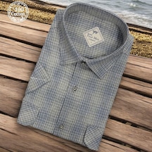 Linen Keten Klasik %100 Cotton Kısa Kollu Terletmeyen İki Cepli Kapaklı Yeşil Gömlek Regular Kalıp -10191 Yeşil