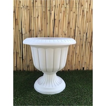 Nergis Saksı Krem 35x43 Cm 9,8 Lt Beyaz Ayaklı Plastik Saksı Bahçe Saksısı